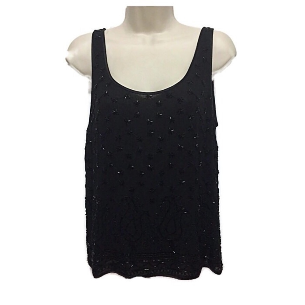 Escada Black Beaded Silk Top